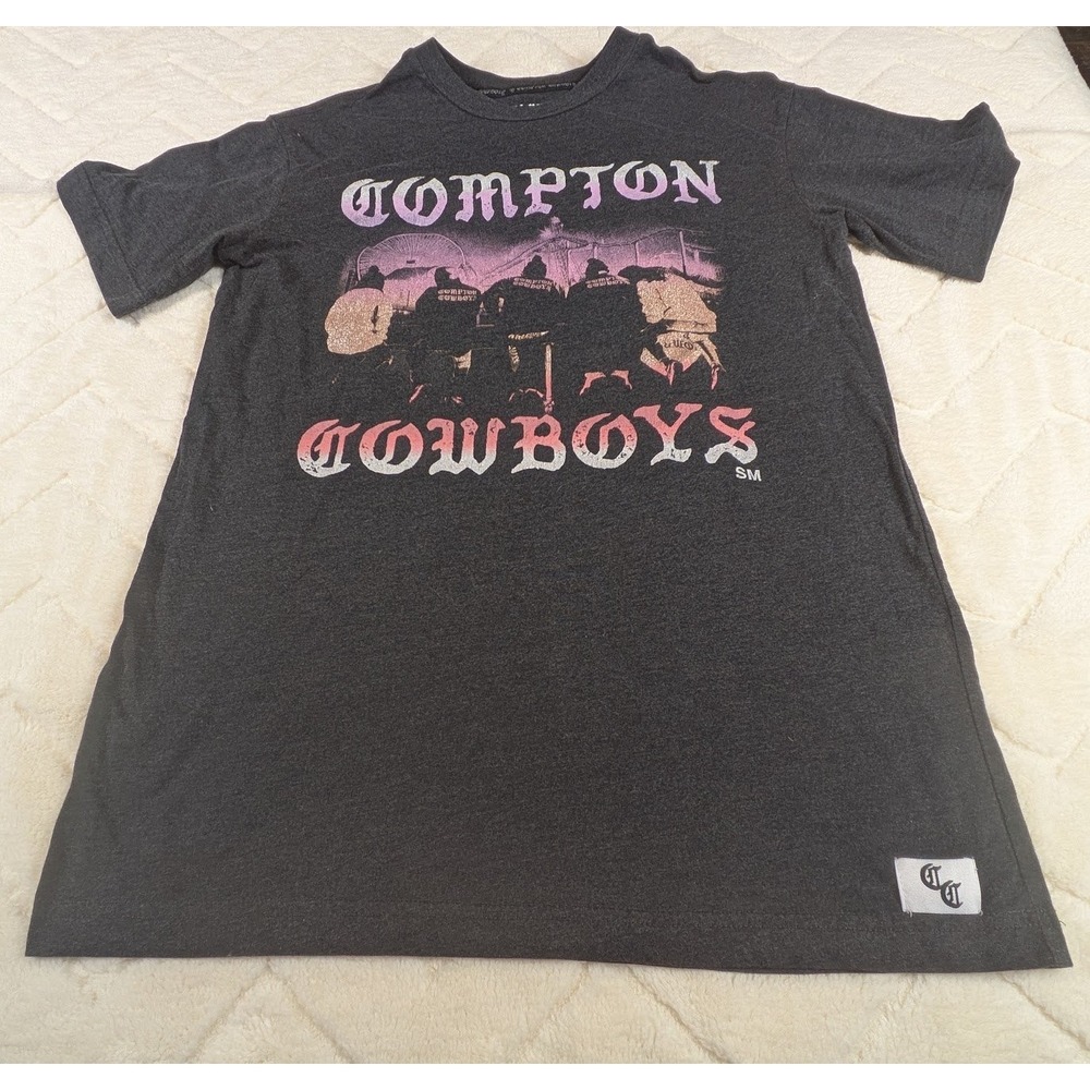Compton Cowboys Hybrid Apparel Graphic T-Shirt Charcoal Gray Small